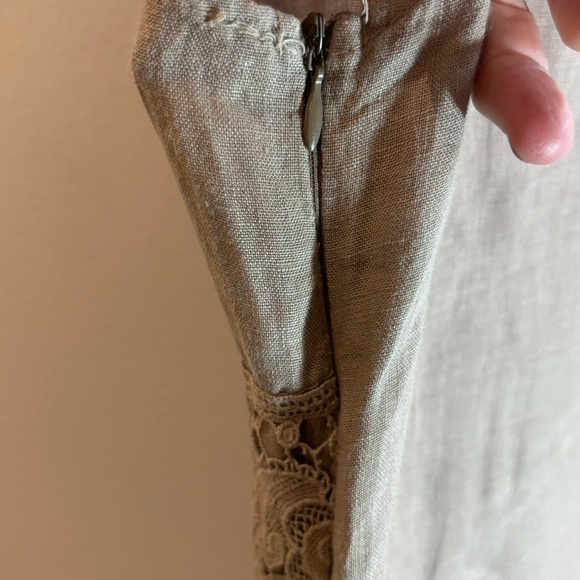 DRESS SZ XL 100% Linen Unlined Hem and Waist Lace Cool Beige Soft Knee Length - Picture 6 of 8